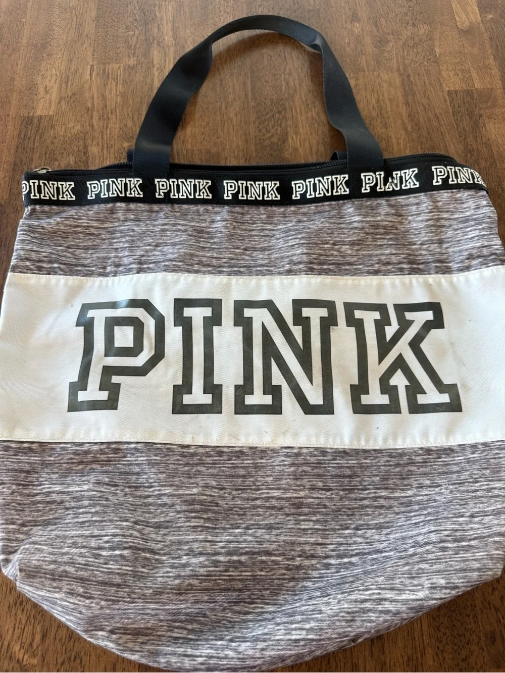 PINK Victoria's Secret Gray Heather Logo Tote with White Panel